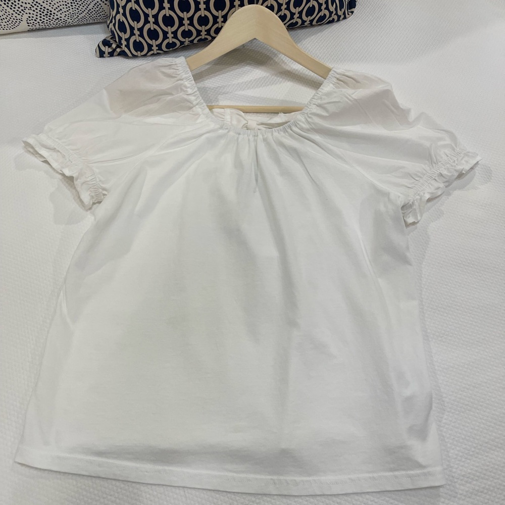 Like New! J. Crew White Gathered- Sleeve Top